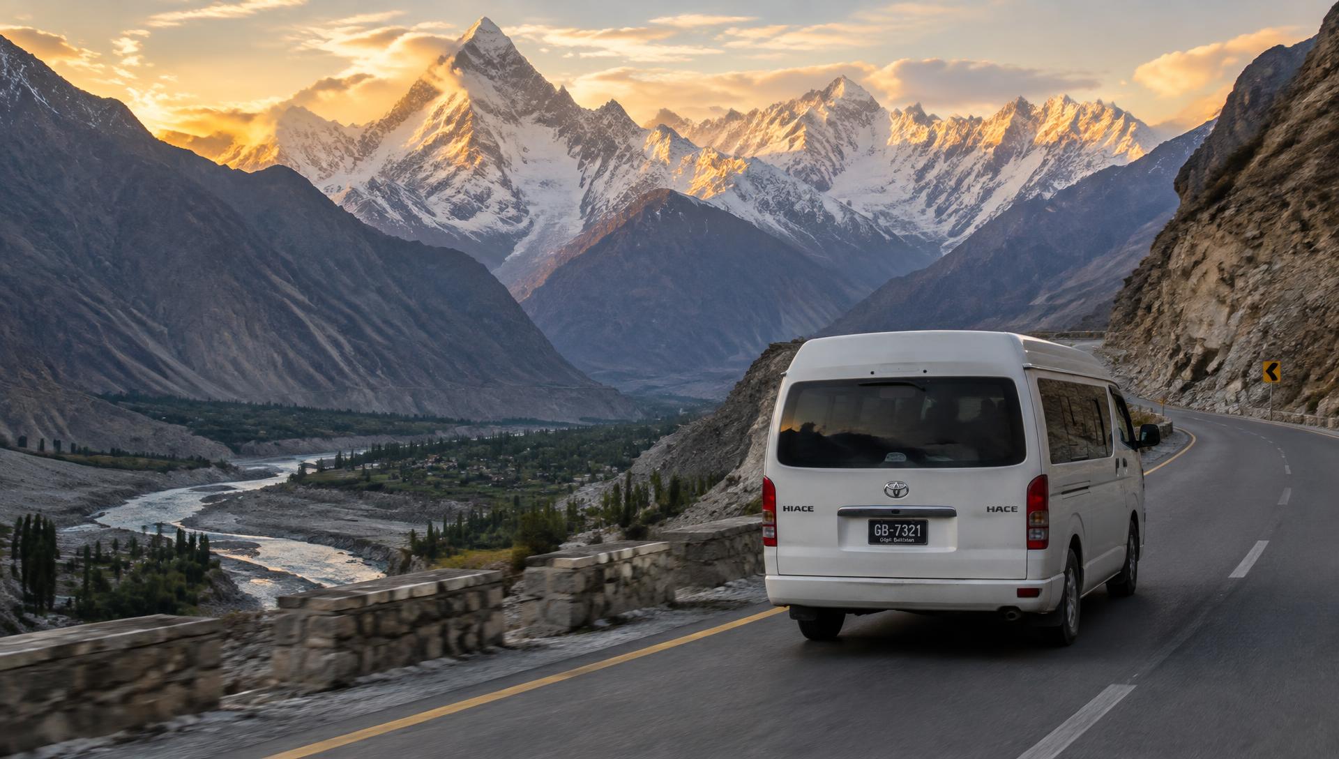 Van on a Northern Pakistan mountain road